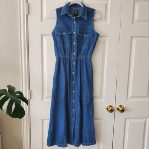 Vintage Gap Denim Button Up Sleeveless Dress
